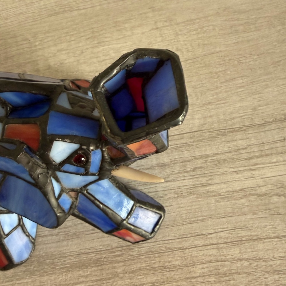 Vintage Elephant Table Lamp Tiffany Style Stained Glass Blue Desk Night Light - Picture 12 of 16